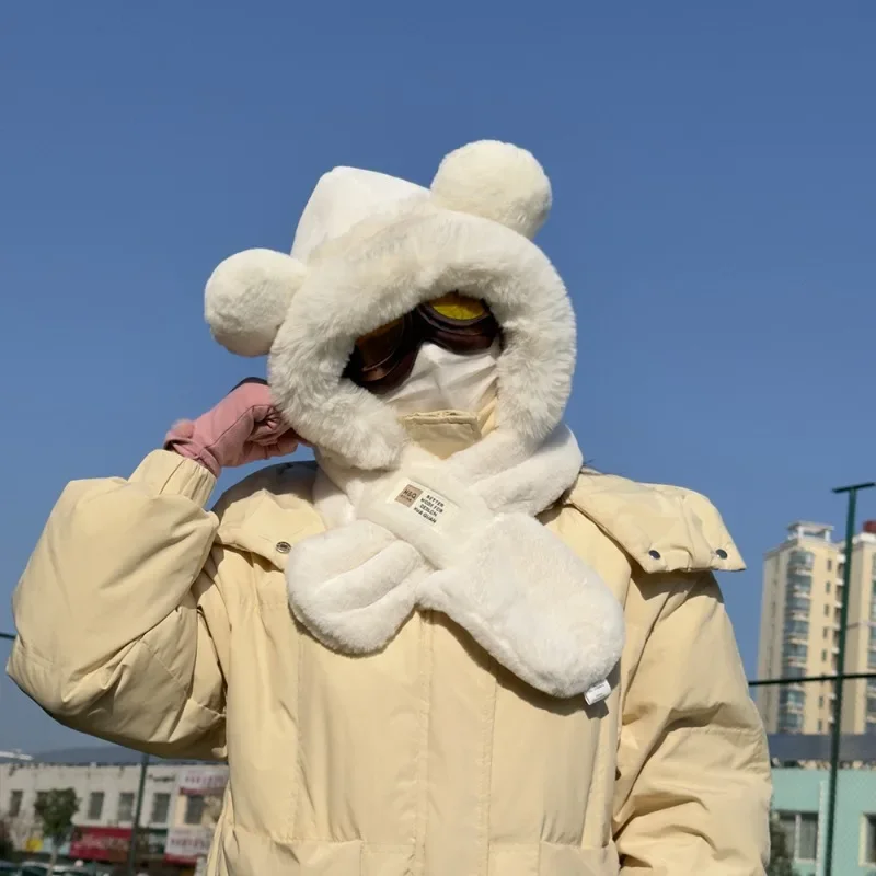 Chapéu quente para motocicleta, chapéu grosso de veludo de inverno, cachecol, chapéu de esqui integrado, tubos de balaclavas para bicicleta elétrica)