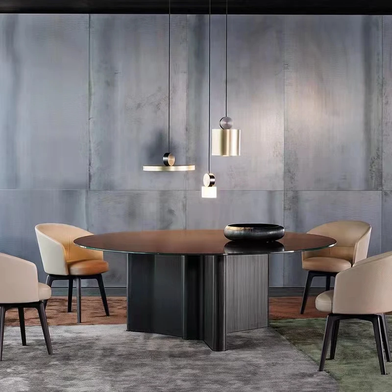 ⅹ-  Customized Luxury Space Saver Oak Leg Round Marble Dining Table  Dining Table and Chair Set&