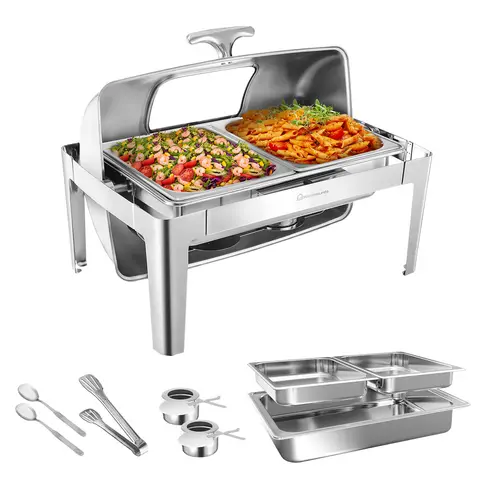 Buffet Servers and Warmers Set Chafing Dish Buffet Set Stainless Steel Catering Food Warmer with Lid & Holder