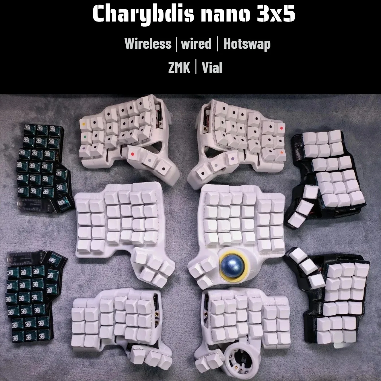 

Charybdis Nano Curved Split Keyboard Kit 3x5 Custom Trackball Bluetooth Wireless Dual-mode Hot Swap Split Mechanical Keyboard