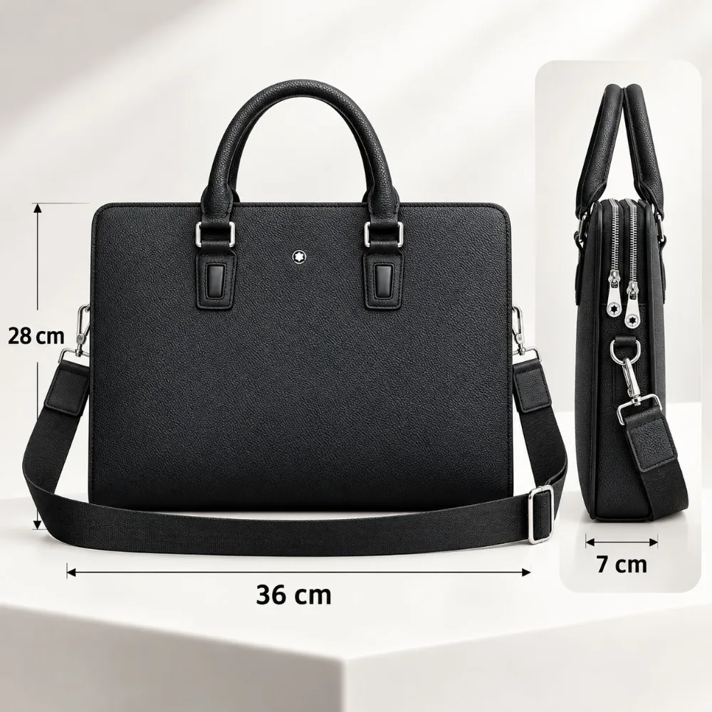 Luxury Men's Business Briefcase Leather Laptop Top-Handle Bags Large Capacity Casual Tote Shoulder Bag Crossbody Messenger Bag