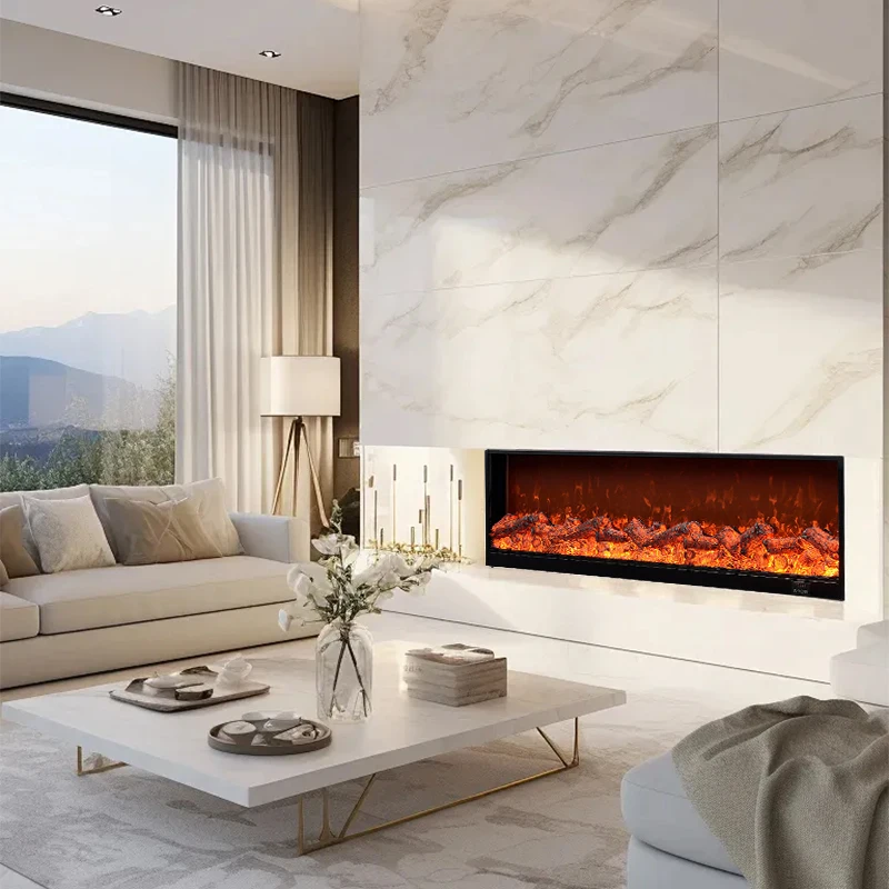 Modern Smart Recessed Electric Fireplace Lifelike RGB Flame Remote Heater Overheat Protection For TV Unit Wall Home Decor