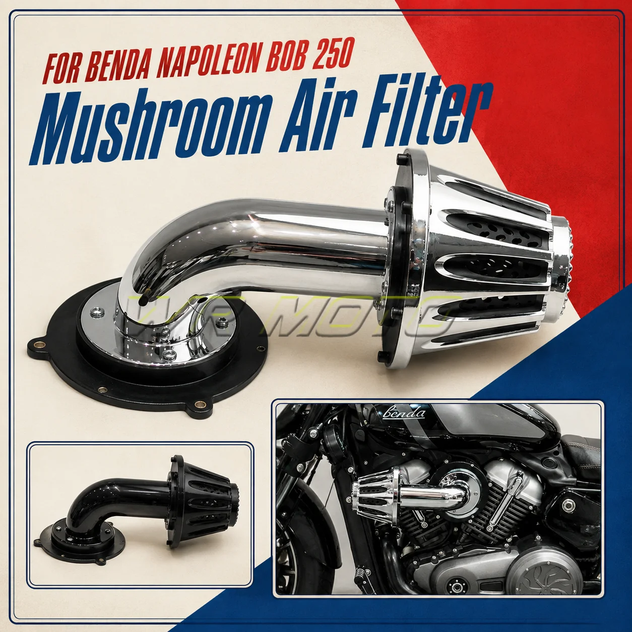 Retro Style Mushroom Pod Air Intake Filter Cleaner Fit For BENDA Napoleon Bob 250 Engine Mod Accessories