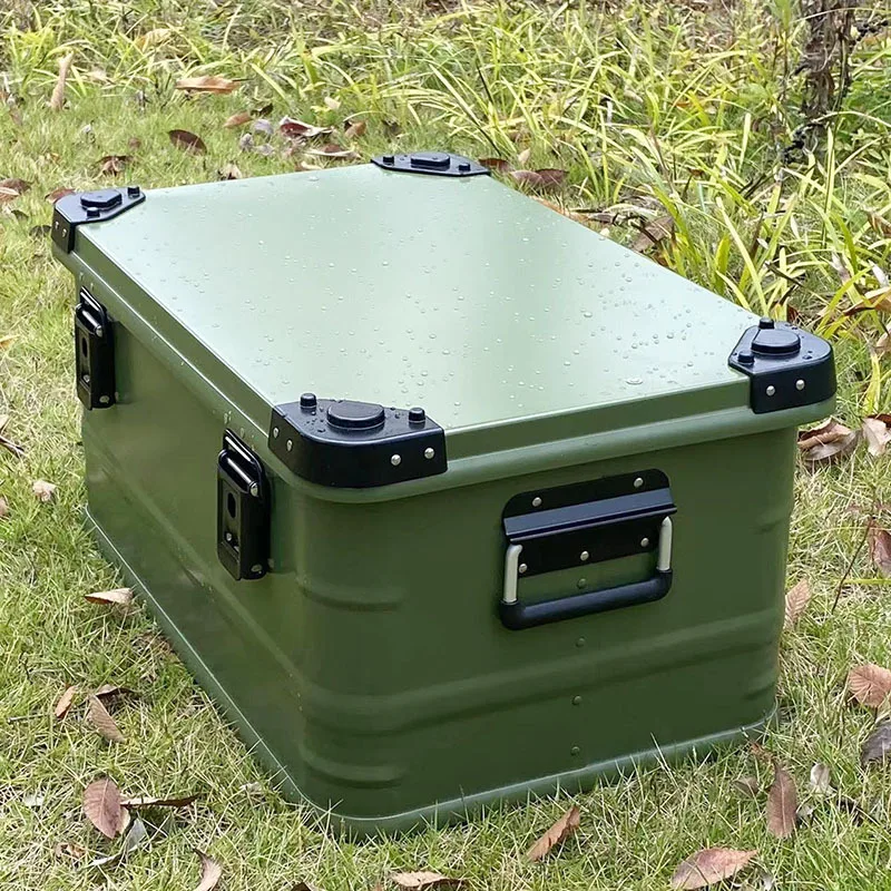 Aluminum Storage Box Large Capacity Portable Car Organizer for Camping Road Trip, Durable Lockable with Handle