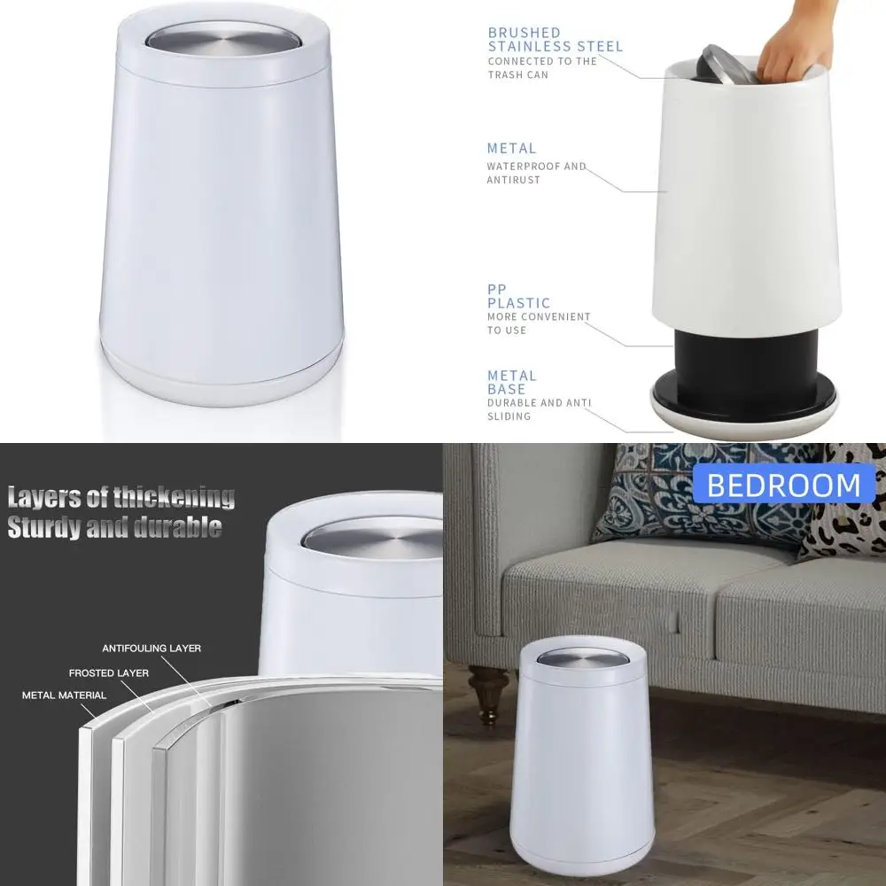 

Stainless Steel Bathroom Trash Can with Flip Lid, 10 Liter Capacity, Suitable for Indoor and Commercial Use