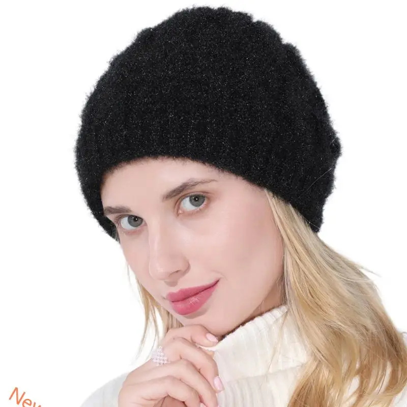 Women Winter Chunky Twist Cable Knitted Beanie Hat Solid Color Thicken Thermal Warm Plush Lined Slouchy Skullies Cap