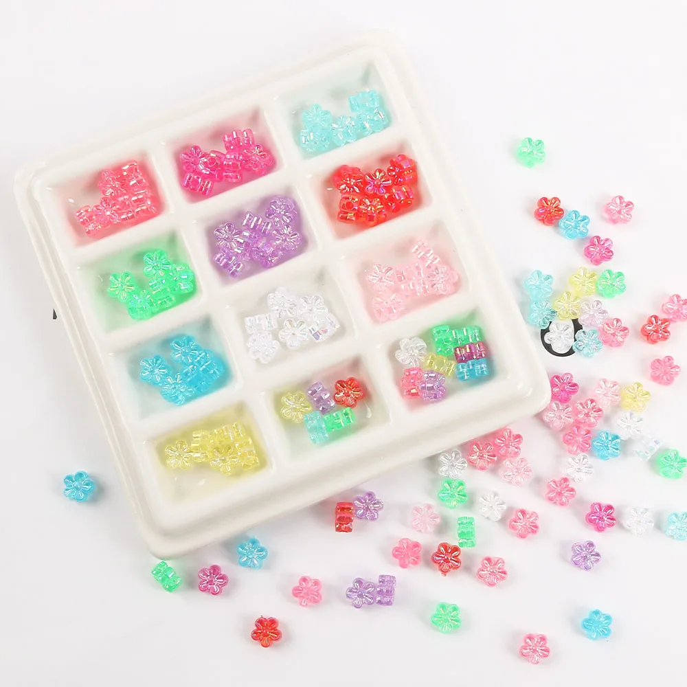 200pcs Acrylic Multicoloured Flower Loose Beads Key Chain Necklace Bracelet Diy Beads Supplies For Jewelry Diy Accessories