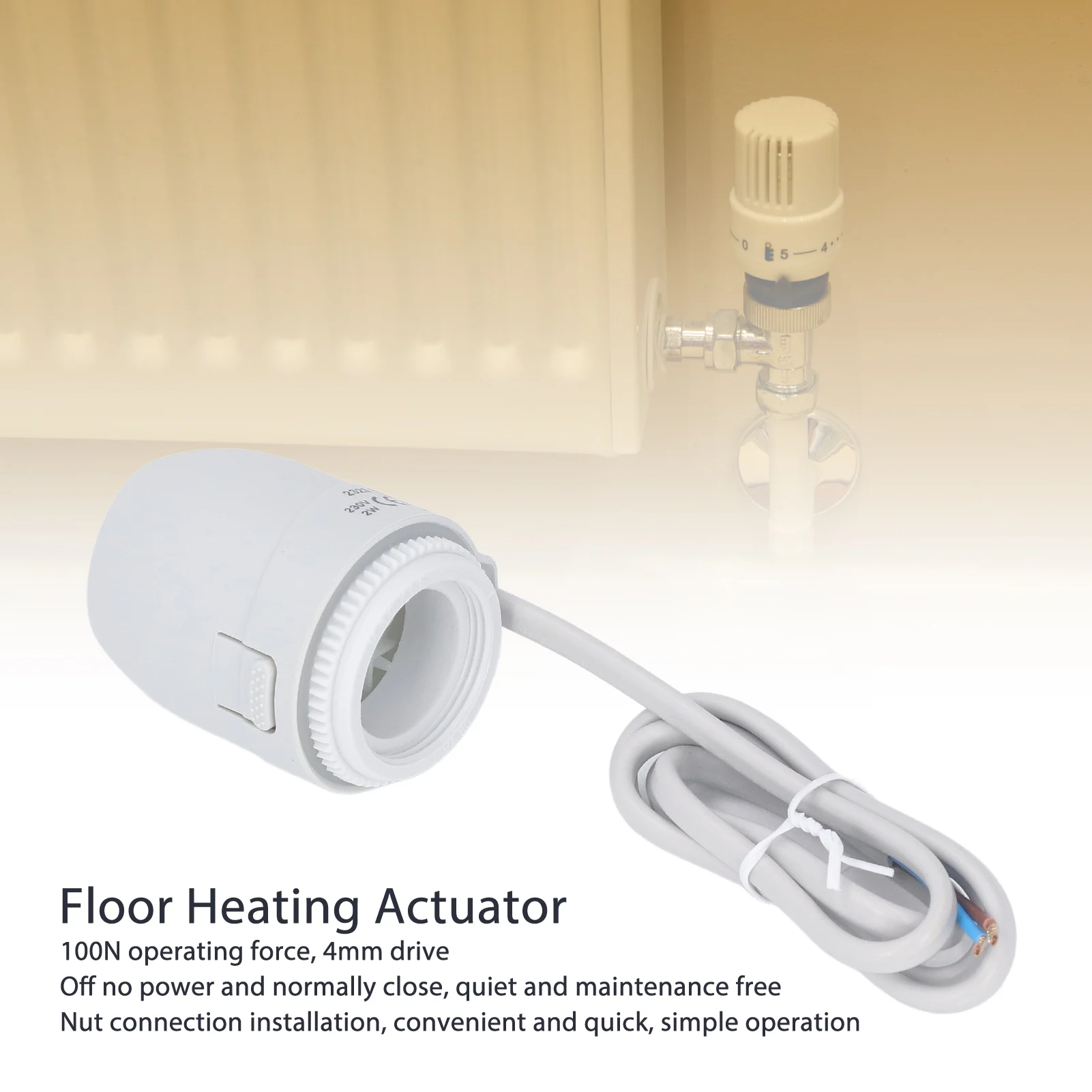 Underfloor Heating Actuator 230VAC -25-65℃ Normally Close IP54 Flame Retardant Rating 100N Electrothermal Actuator for Home view 2