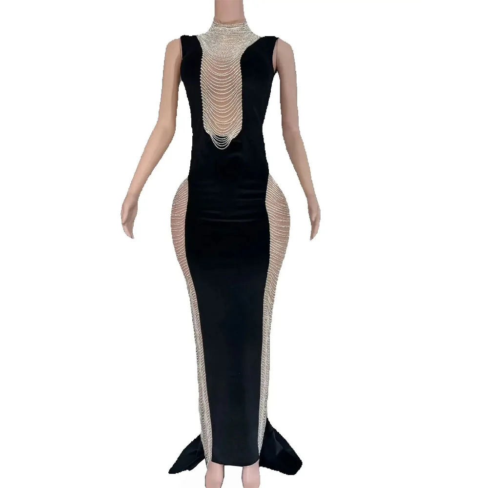 

Знаменитость Элегантное вечернее платье для женщин с бриллиантами и бисером без рукавов, сексуальное бандажное платье с цепочками, свадебное платье для выпускного вечера, сценические платья