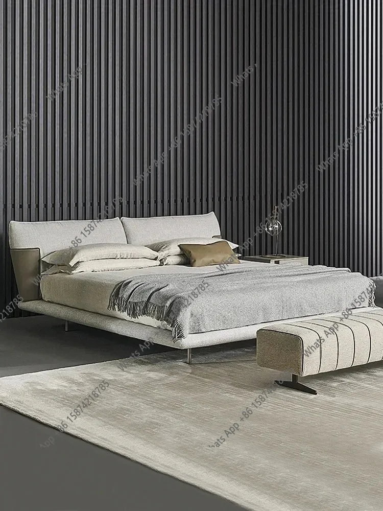 

Bed: Italian minimalist designer fabric master bedroom double 1.8m cat ear suspension soft bed minimalist Minimalist Italian sty