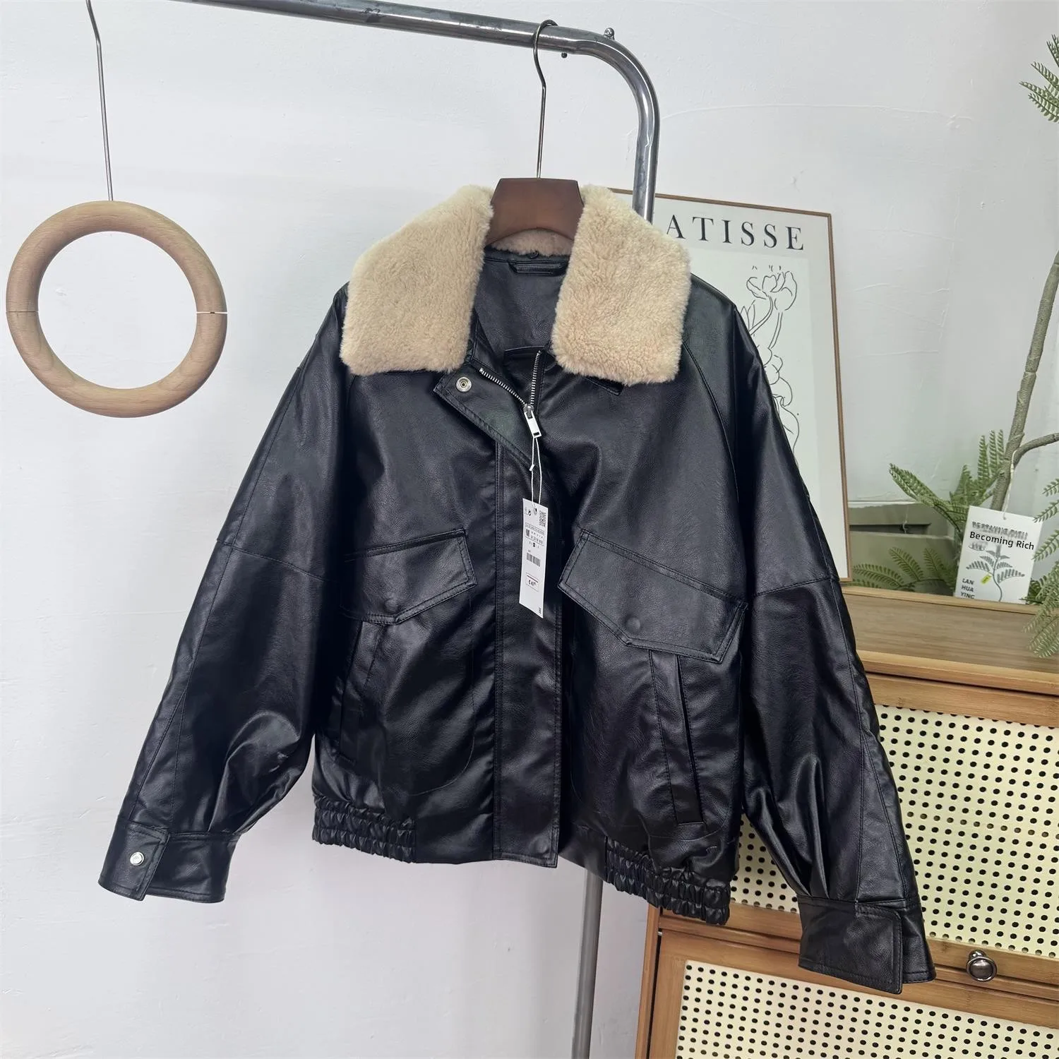 

Женская демисезонная куртка-пилот WMXZ с отложным воротником, эффектом искусственного меха, повседневная, удлиненная, на молнии