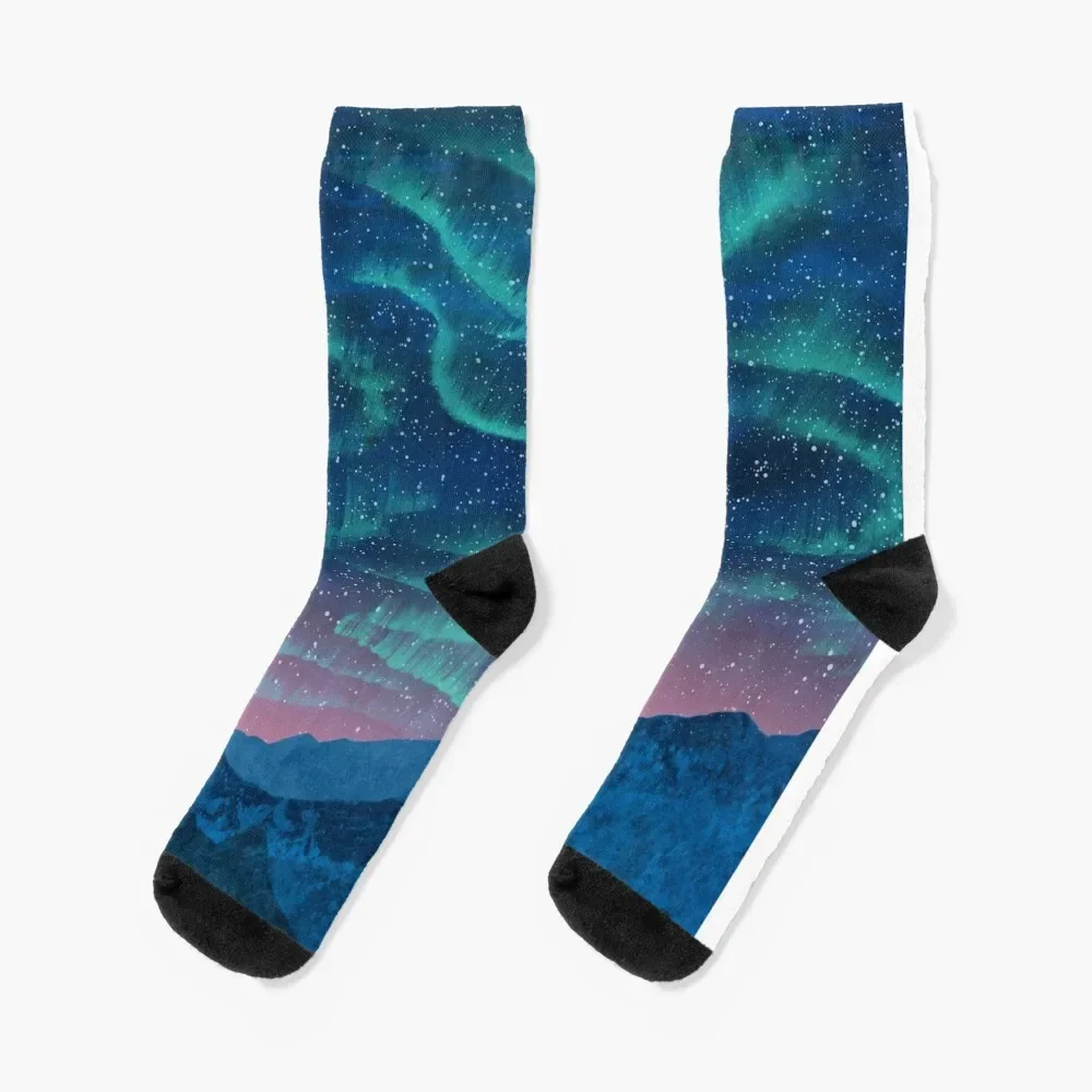 

Aurora borealis over mountains Socks hiphop short Designer Man Socks Women's