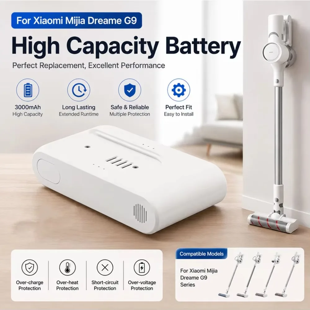 25.2V 5000mAh Li-ion Replacement Battery Pack,For Xiaomi Mijia G9 G9 PLUS G10 G10 PLUS Cordless Stick Vacuum Cleaner Accessories