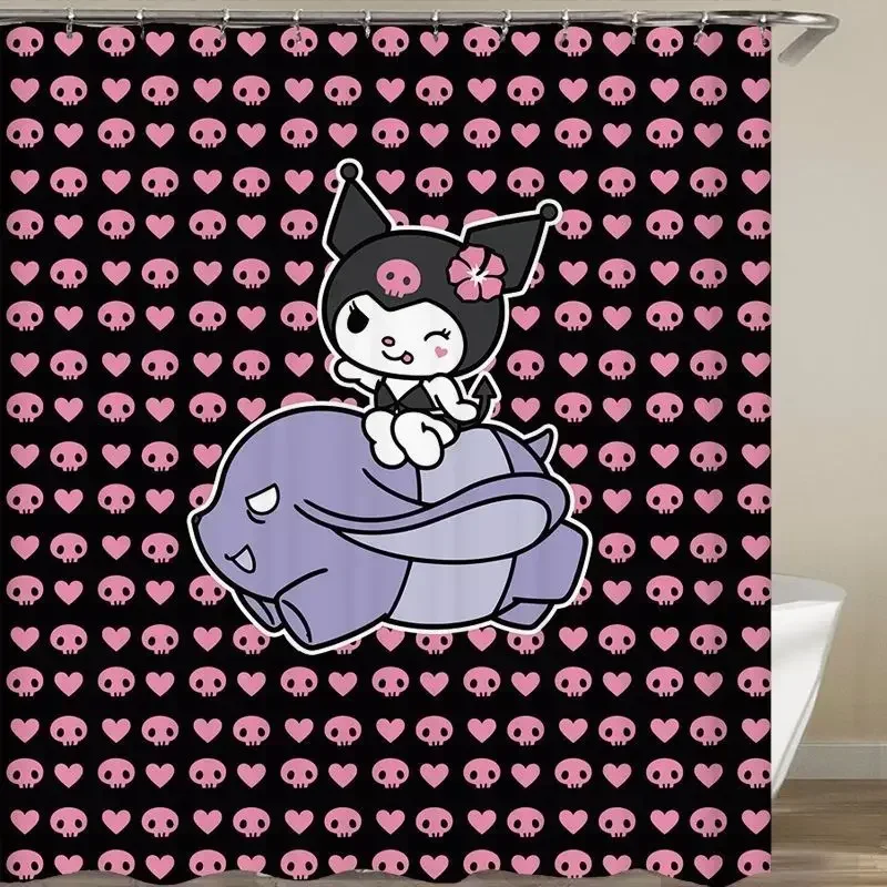 

Bathing Kawaii Sanrios Kuromi Cartoon Shower Curtain Bath Curtain Waterproof Polyester Bathroom Curtain with Hooks Gift