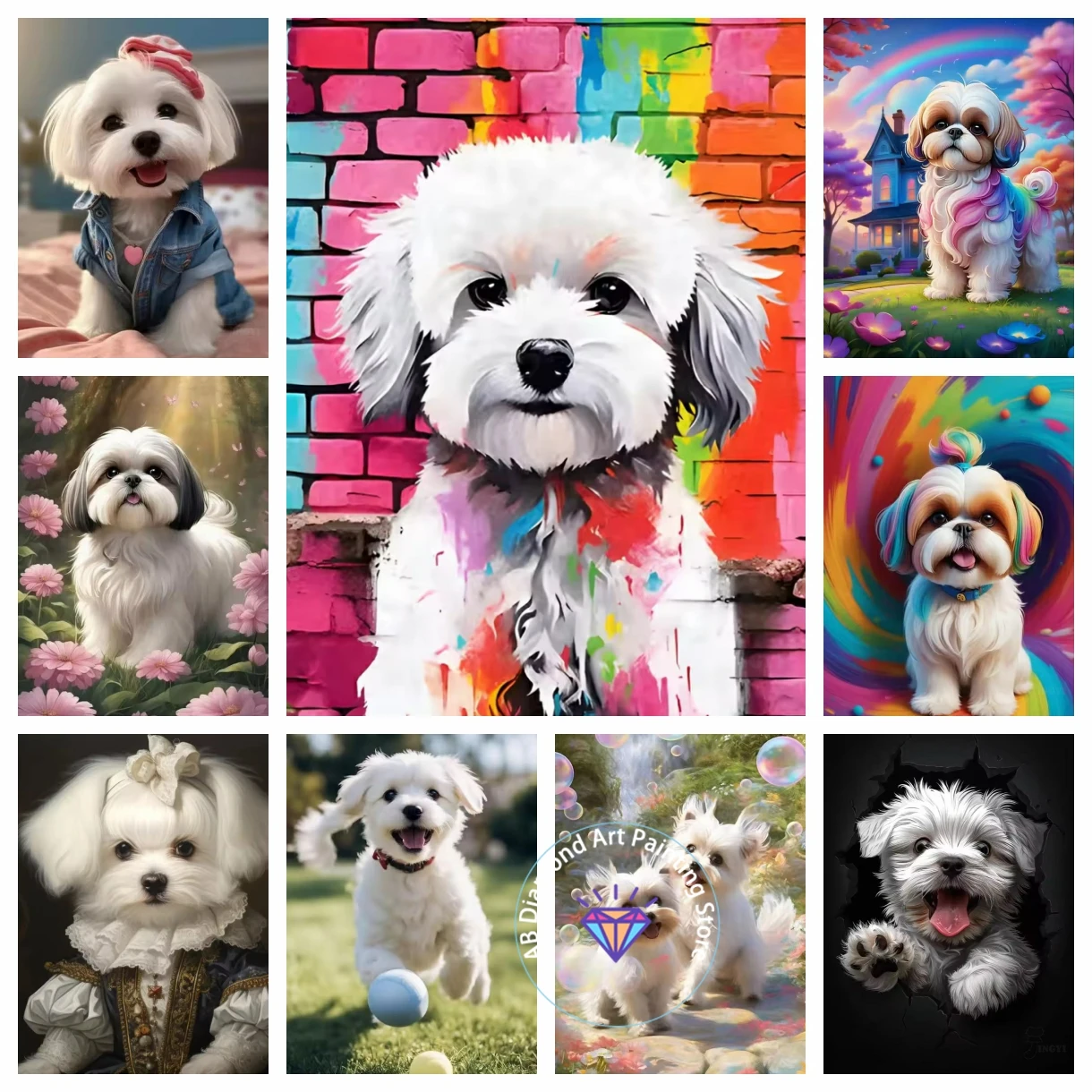 

Maltese Dog 5D AB Diamond Painting Kit Pet Dog Art Portrait DIY Diamond Embroidery Mosaic Animal Room Home Decor Gift