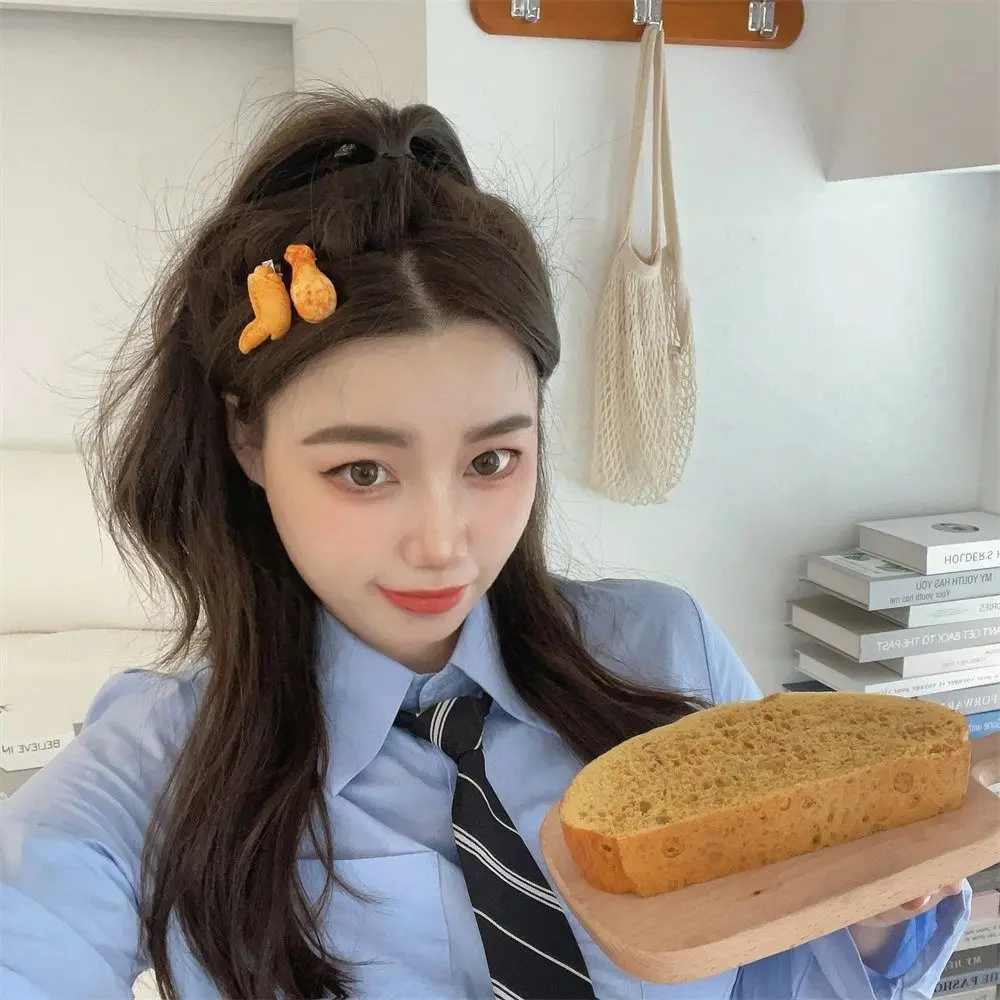 재미 있은 프라이드 치킨 시뮬레이션 음식 헤어 클립 기하학 감자 튀김 가짜 음식 머리핀 앞머리 클립 머리 장식 어린이