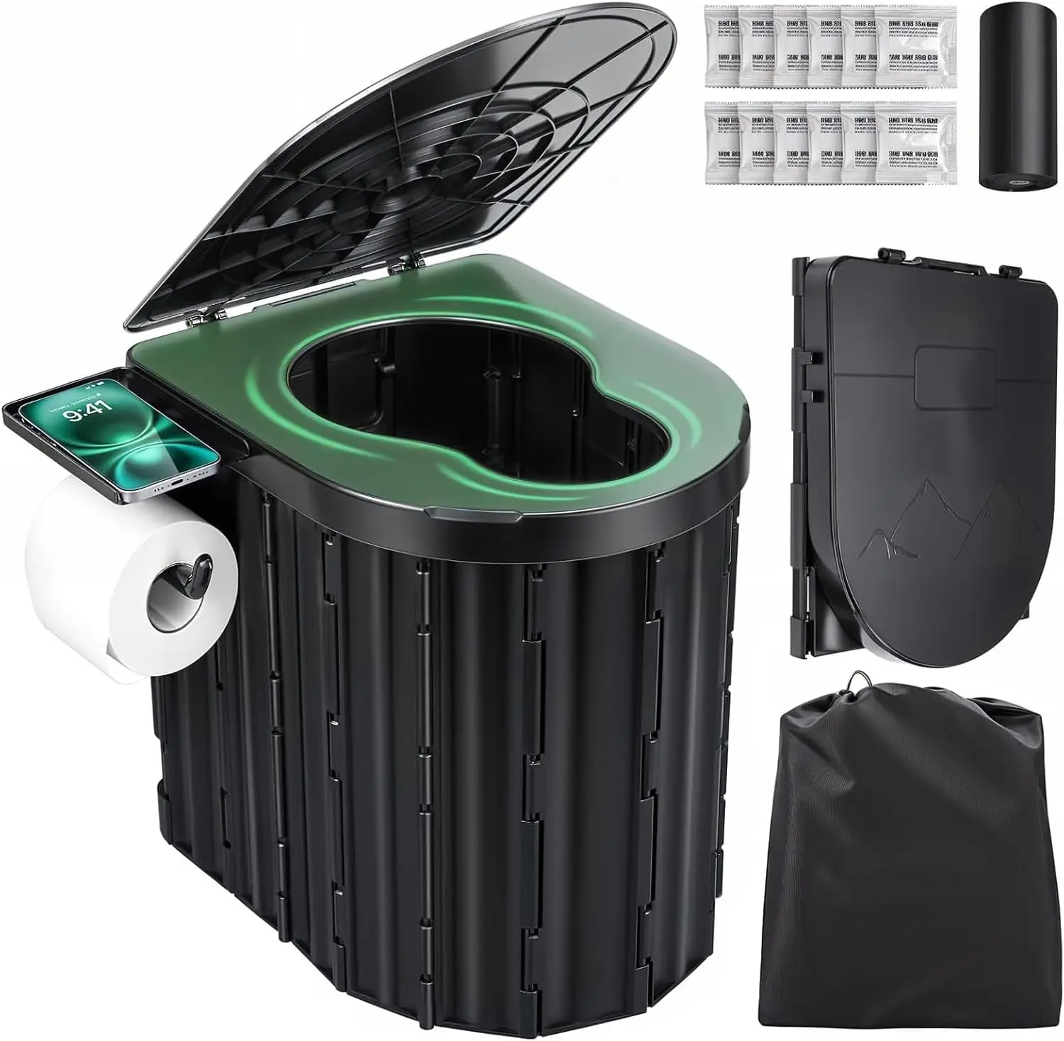 

Портативный туалет для кемпинга, складной туалет для взрослых с крышкой и держателем для бумаги, компактный походный туалет