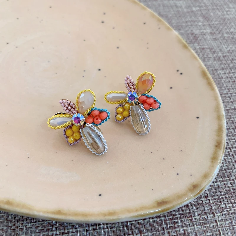 Sparkly Full Rhinestone Crystal Earrings Colorful Flowers Stud Earrings For Women Fashion Exquisite Party Wedding Ear Jewelry