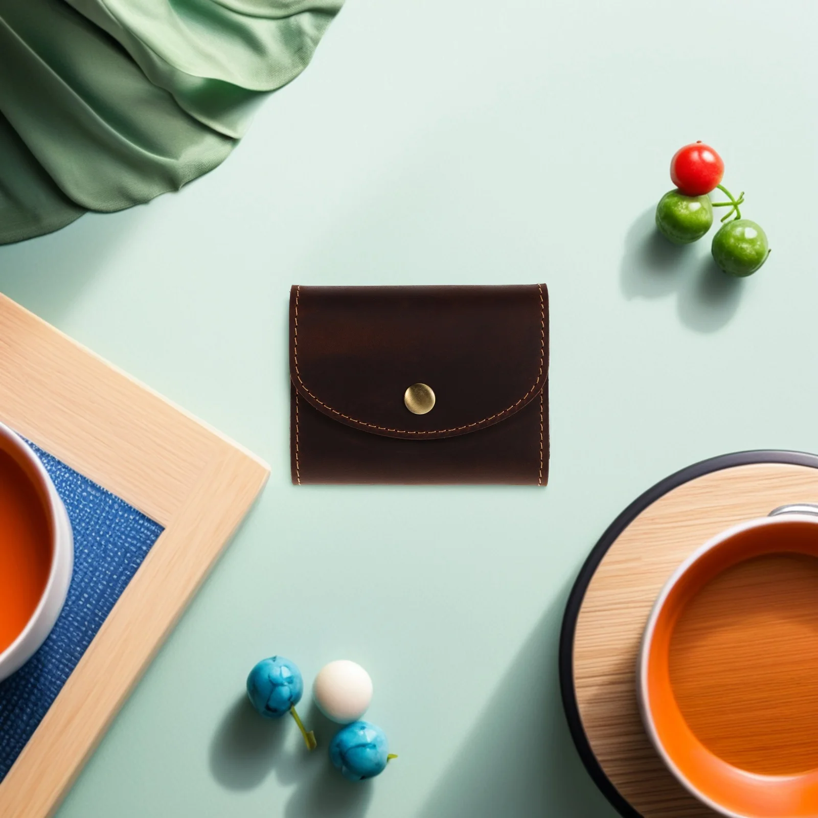 Genuine Cowhide Men Card Holder with Multiple Slots Large Capacity Credit Card Case for Id Business Cards Snap Closure