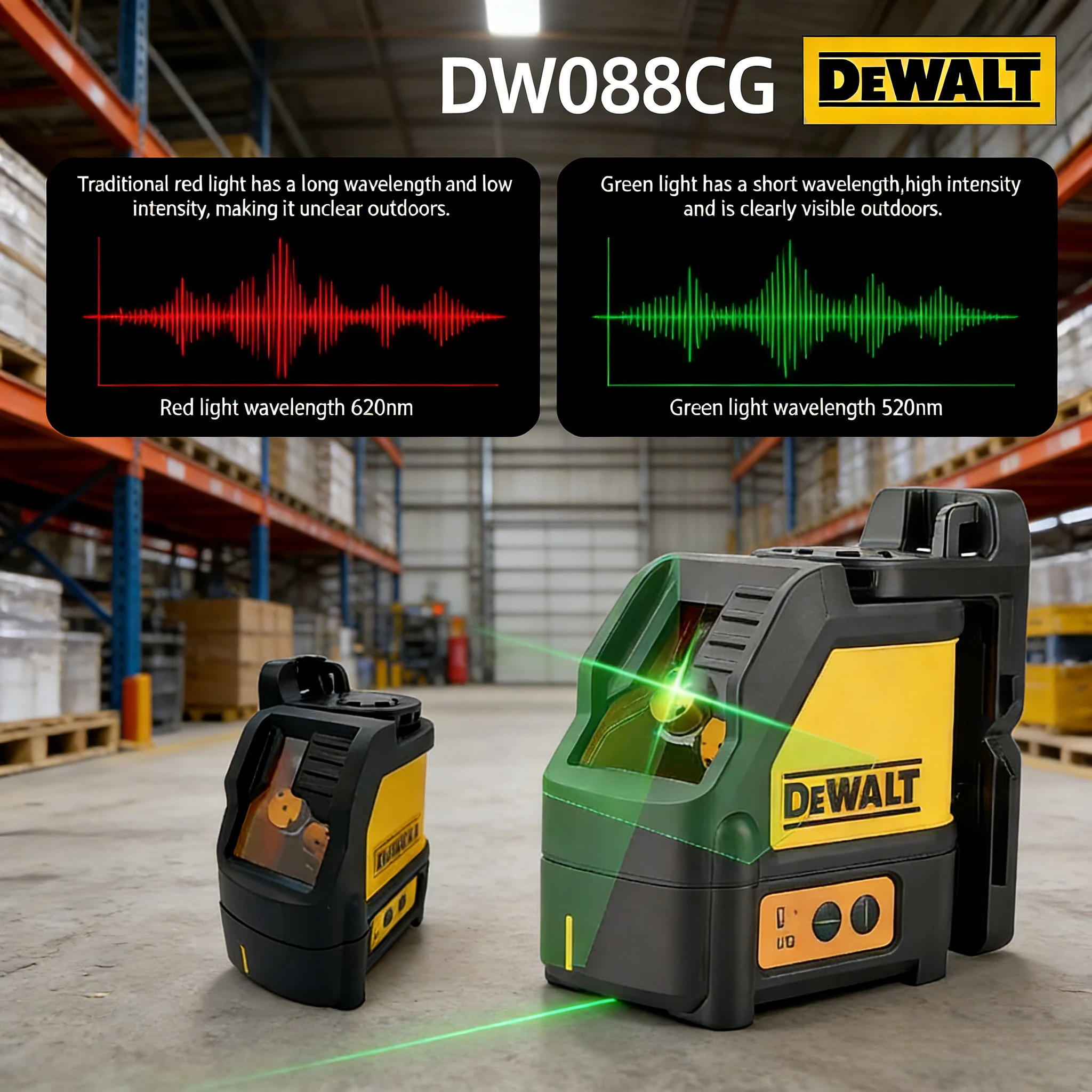 Nivel Láser DEWALT DW088CG, Nivel Láser de Alta Precisión para Interiores y Exteriores, 2 Líneas, Autonivelante, Haz Verde, Herramienta Eléctrica