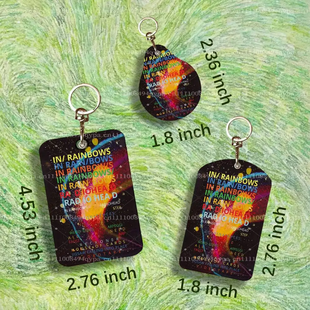 R-Radiohead In Rainbows Keychain Card Holder Leather Keeps ID Cash Keys Cards Ready for Work, School, Travel Daily Errands