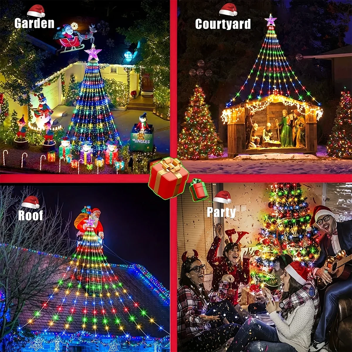 1PC vijfpuntige ster watervalverlichting USB / kerstlichtslingers op zonne-energie voor kerstfeest Halloween Home Decor