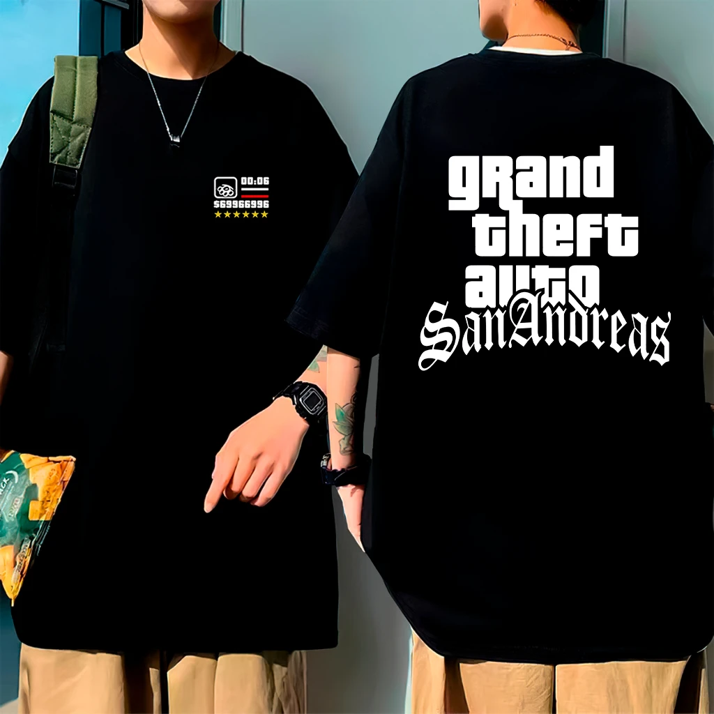 GTA 6 Grand Theft Auto San Andreas Front Back Print T-Shirt GTA SA Wanted Star Game Logo Unisex Men Women and Kids Tee