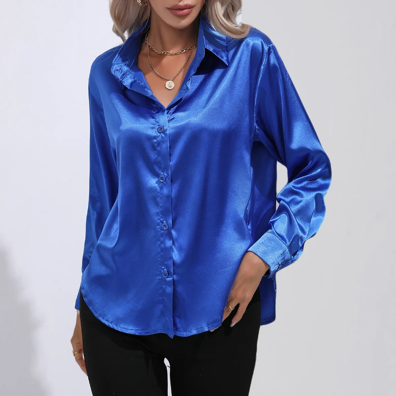 Satin Women Shirts and Blouses Silk Womens Tops Loose Oversized Long Sleeve Blouse Women Spring Elegant Women Clothing OL Shirt