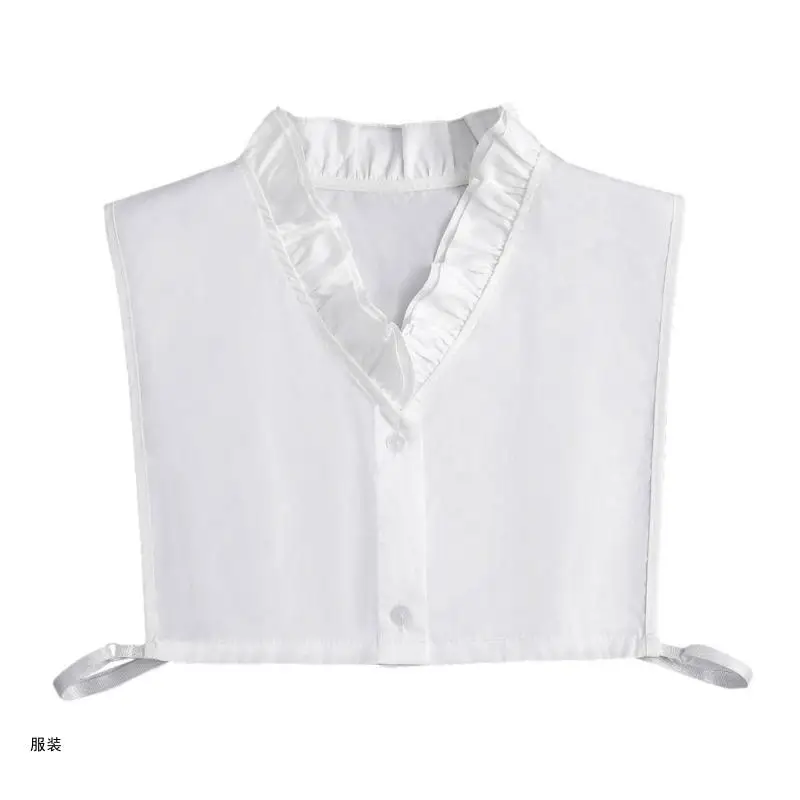 

D0UD Women Faux Collar Blouse Ruffled False Collar Half Shirt Detachable Layering Top