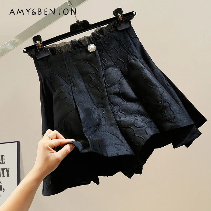 

Summer New Irregular Pleated Organza Splicing Women's Pants Korean Solid Color High Waist A-line Wide Leg Casual Shorts Ladies