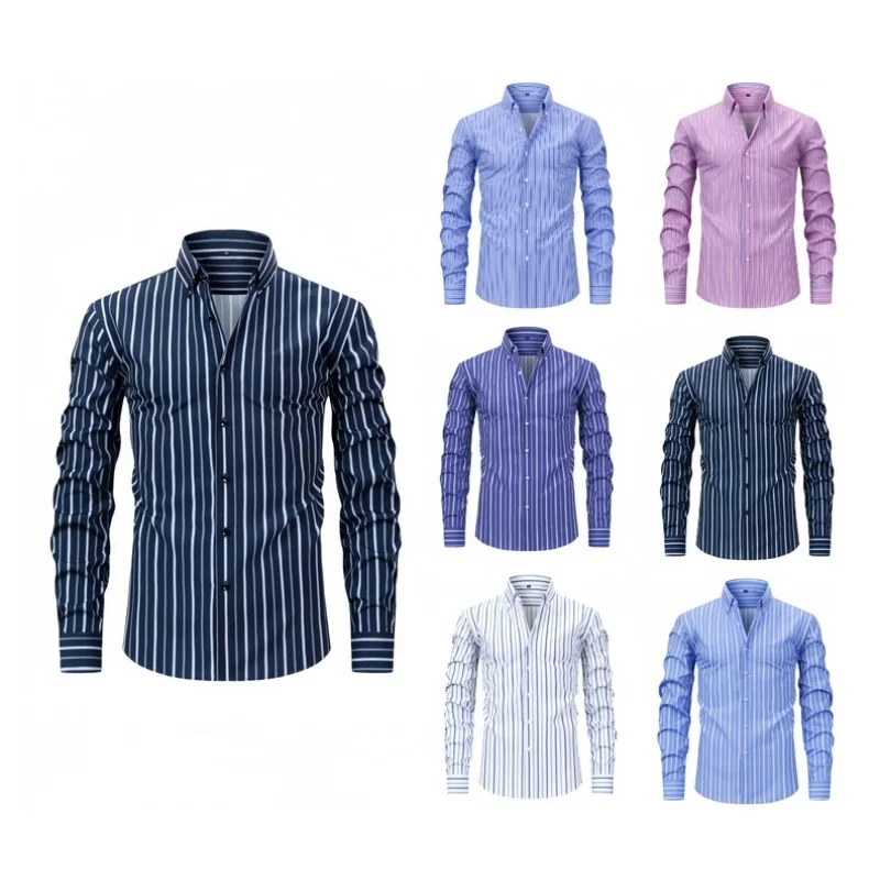 

Fashion Printed Striped Long-sleeved Button Lapel Men's Shirt Spring Autumn Casual High Quality Soft Fabric Shirts Tops S-3XL