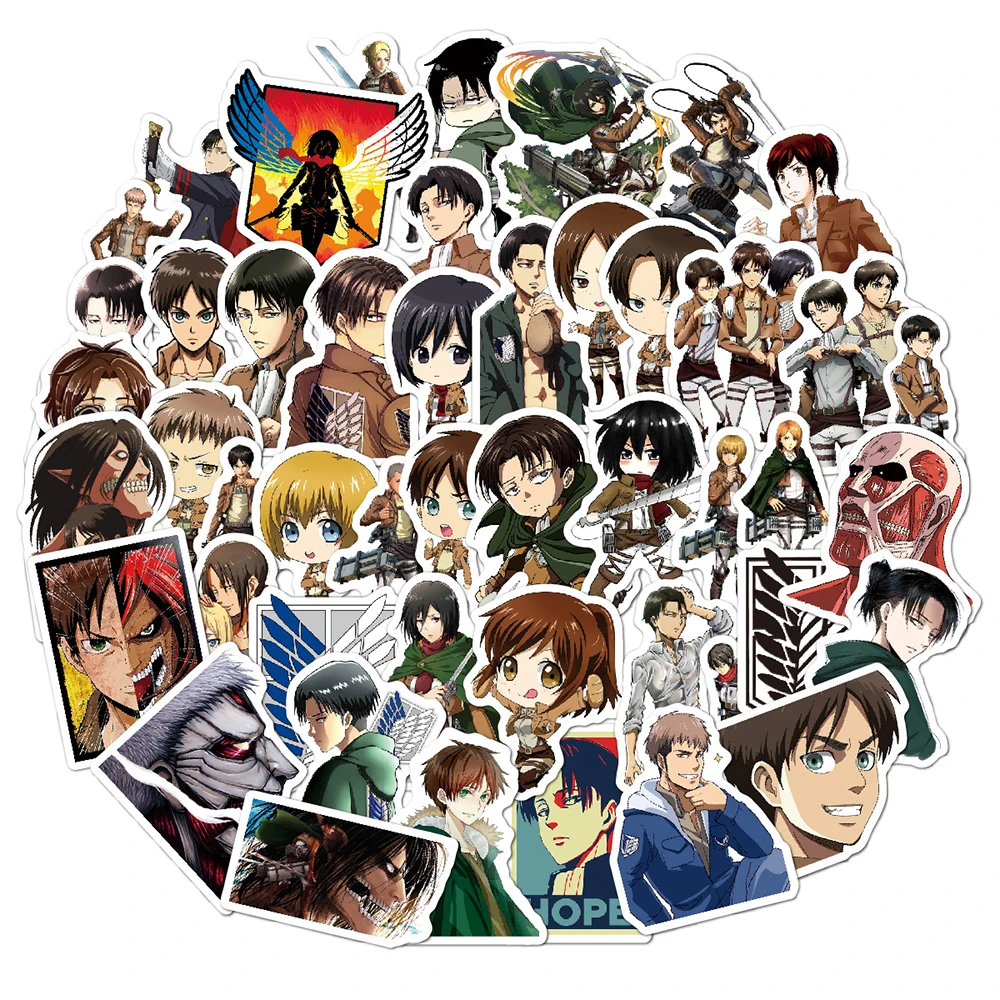 10/30/50pcs Anime Attack On Titan Caroton Stickers Eren Mikasa Kid Decals Toy DIY Notebook Suitcase Guitar Cool Graffiti Sticker