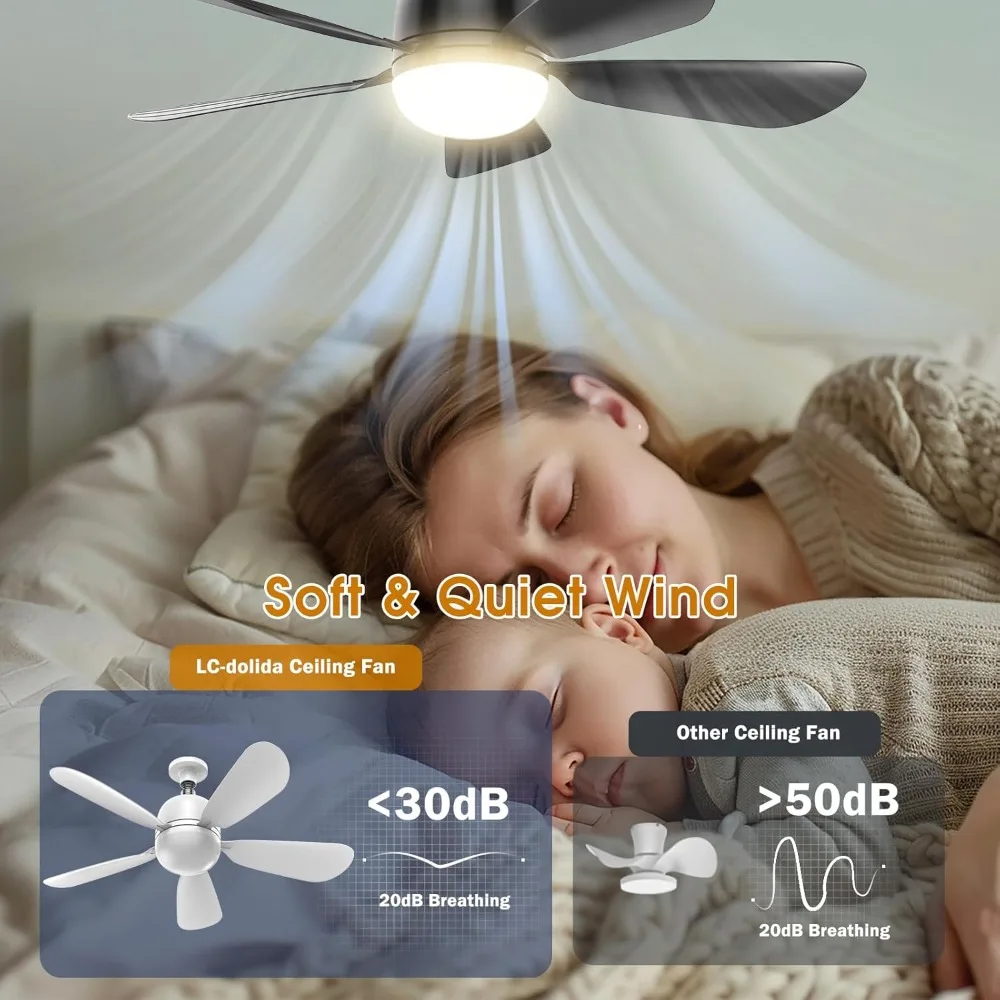 24'' Socket Fan Lights with Remote Control, 3-Color Dimmable LED, 4 Speeds, E26/E27 Bulb Compatible, 2000 Lumens