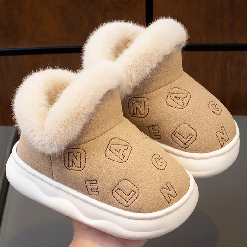 Fashion Winter Children\'s Fluffy Home Shoes Cover Heel Boys Girls Casual Boots Non-slip Warm Kids Slip On Cotton-padded Shoes