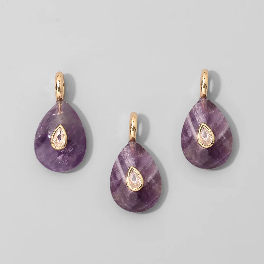 2PCS Teardrop Natural Stone Pendant Tiger Eye Amethyst Labradorite Quartz Opal Charms For Jewelry Making DIY Necklace Earrings view 6