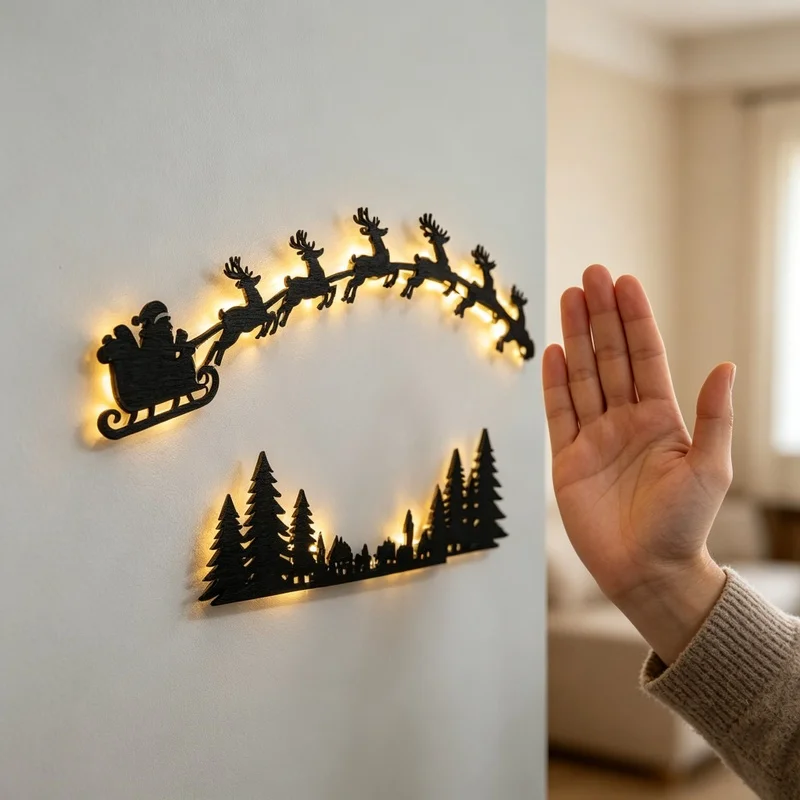 Weihnachtliches Holz-Türrahmen-Schild mit LED-Lichtern, Weihnachtsbaum, Rentier, Schneeflocke, Hängedekoration für Zuhause, Feiertagswand- und Türecken-Schild