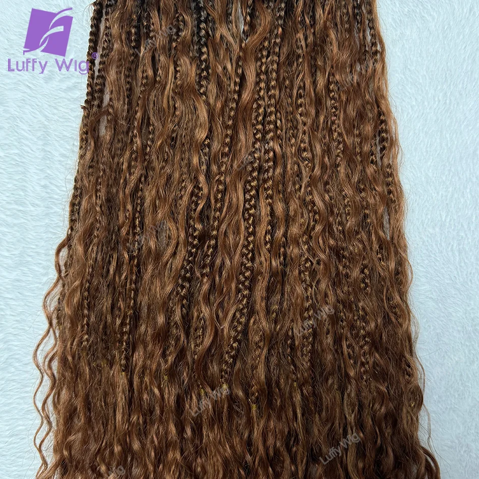 Tranças Box Omber-Boho com Cabelo Humano, Cachos, Pré-Looped, Trança Sintética, Deep Curly, Full Ends, Extensão, #30