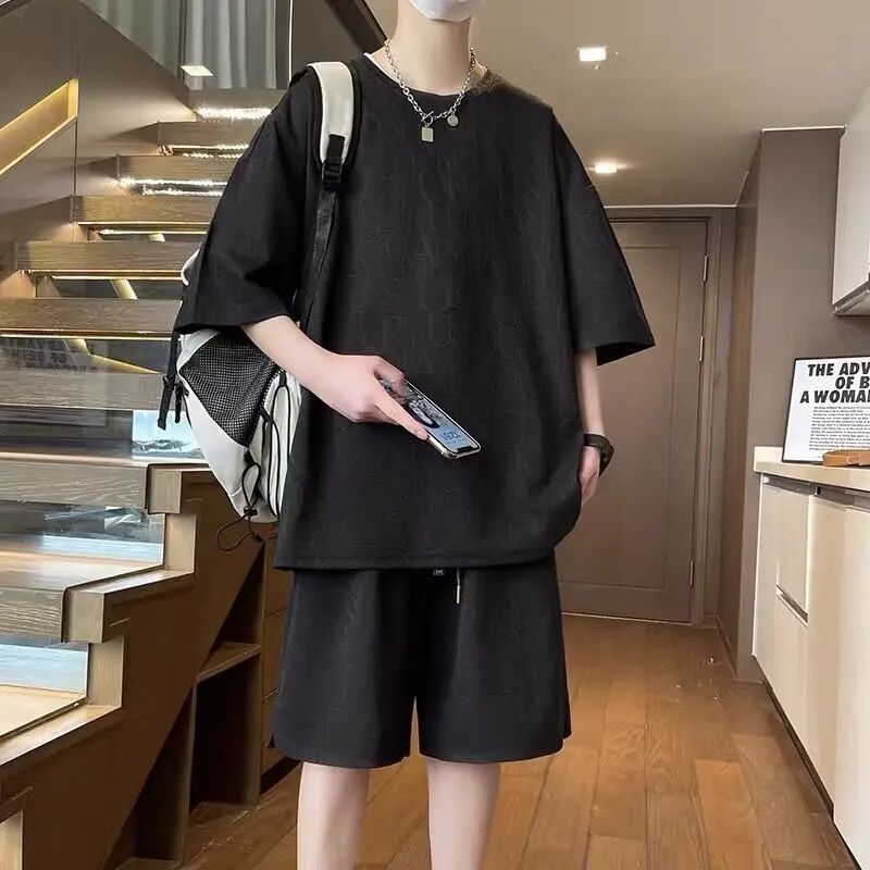 

Summer Men's Casual Spor ort Sve T-irt And orts Set Lightweight Comfortable Breathable Five-Button Five-ket