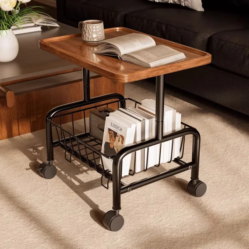 

table, movable living room trolley, shelf, wheeled cream wind small coffee table, medieval cabinet for household snacks