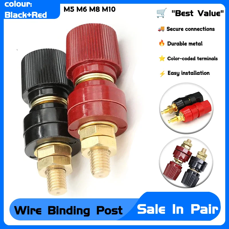 

1-25Set Black+Red Wire Binding Post Thread Screw Weld Inverter Clamp Power Supply Splice Connect Battery Terminal M5 M6 M8 M10