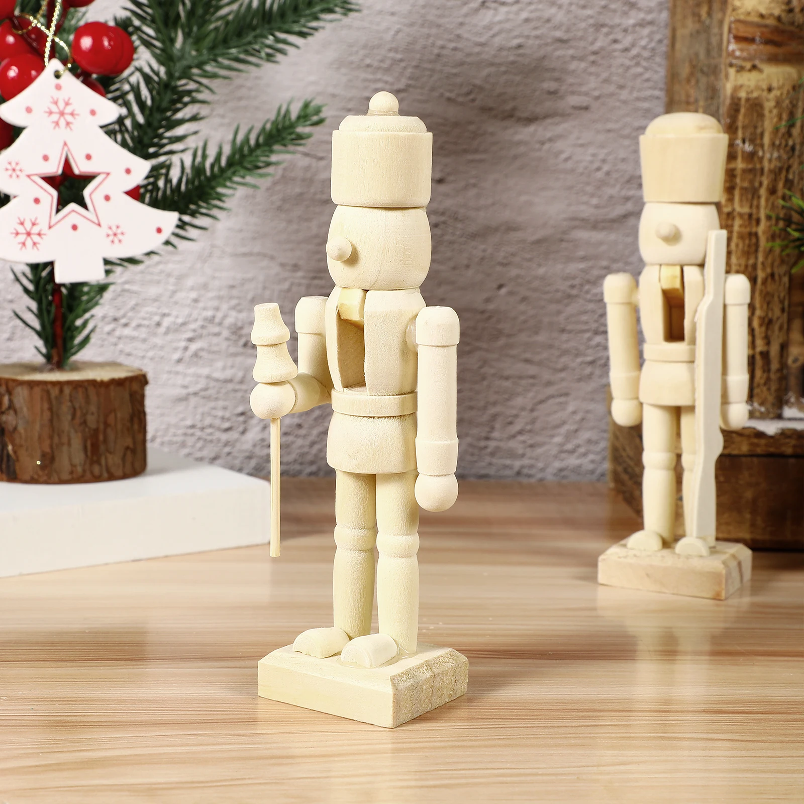 

6Pcs Unfinished Nutcracker Wooden Figures Paintable Craft Decor Fine Appearance Desktop Holiday Decoration Collection