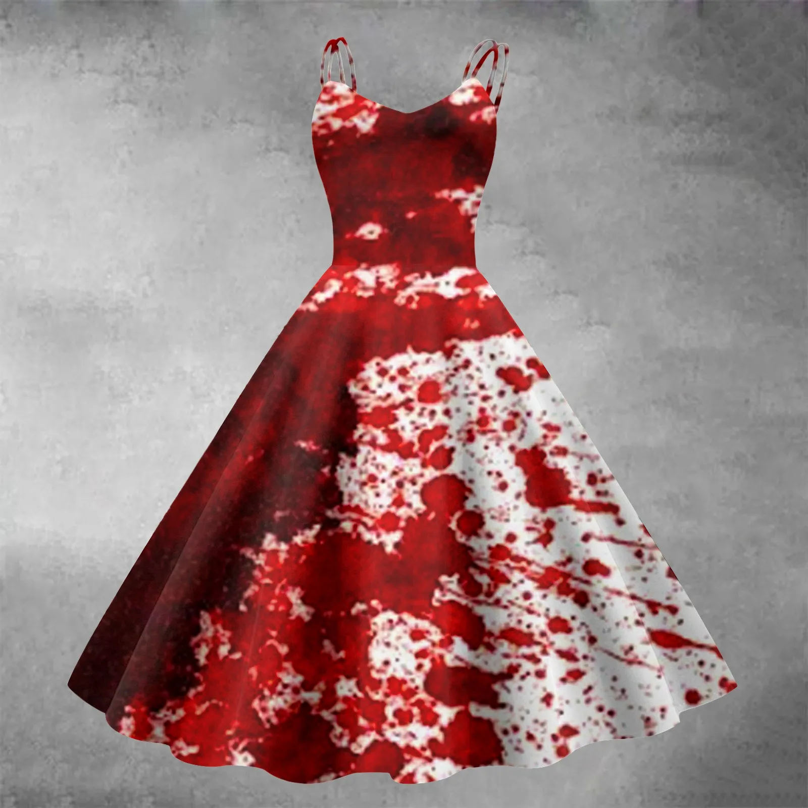 Costumi spaventosi di Halloween donne Gothic Bloody Print abito svasato senza maniche tunica abito da Cocktail abiti da sposa per gli ospiti