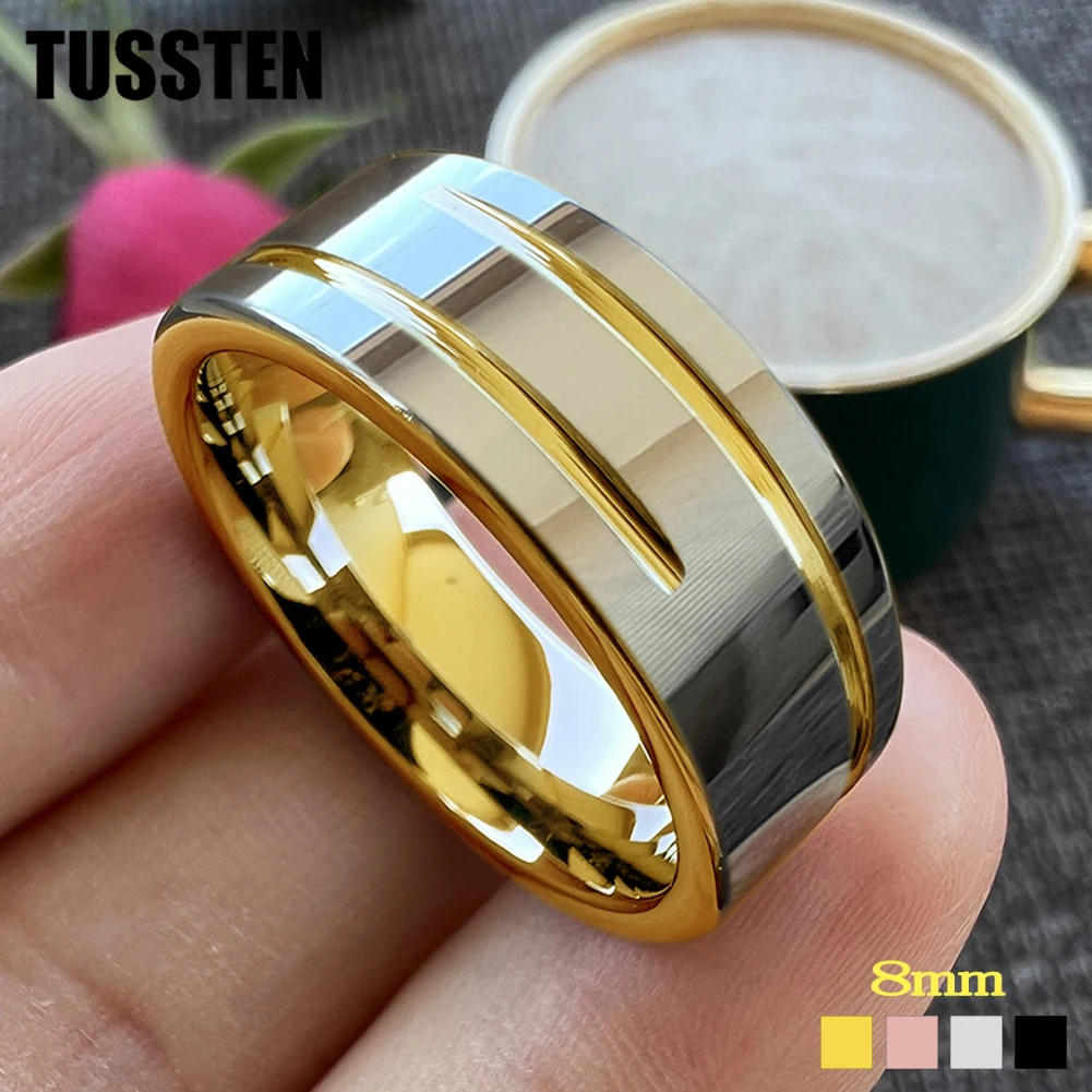 

Dropshipping TUSSTEN 8MM Men Women Flat Wedding Band Tungsten Finger Ring 2 Grooves Finish Great Workmanship Comfort Fit