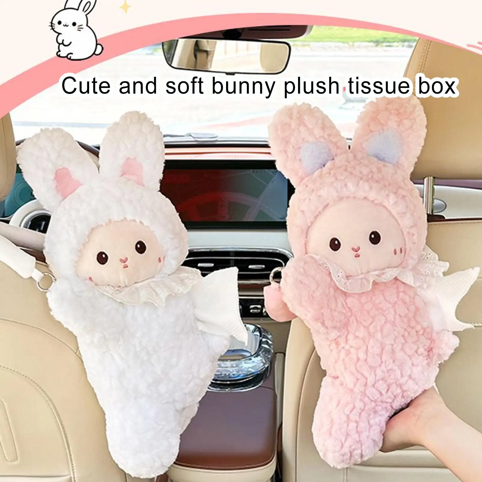

Car Tissue Holder Cartoon Tissue Box Holder Cute Short Plush Tissue Boxes Bracket Rabbit Napkin Dispenser Tissue Box Cover