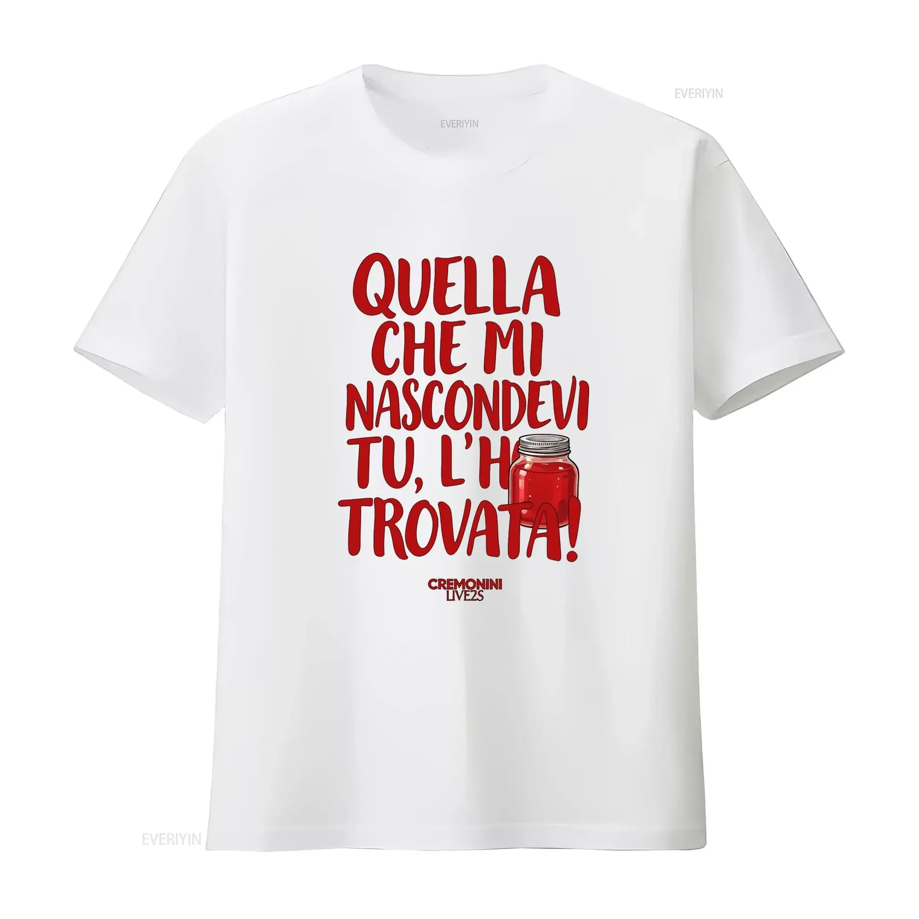 Cesare Cremonini Tour 2025 Jam T Shirt Fan Happiness Jersey with Bold Red Text and Jar Print vintage Washed Unisex Casual view 3