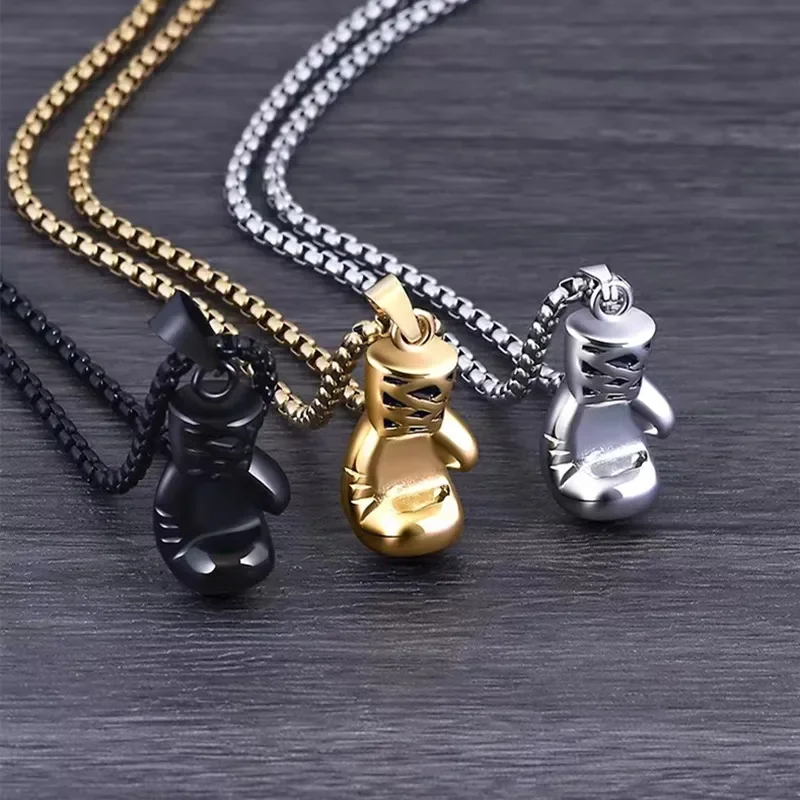 Punk Vintage Double Layer Boxing Gloves Pendant Necklace for Men Fighting Fashion Athleisure Jewelry Hip Hop Items