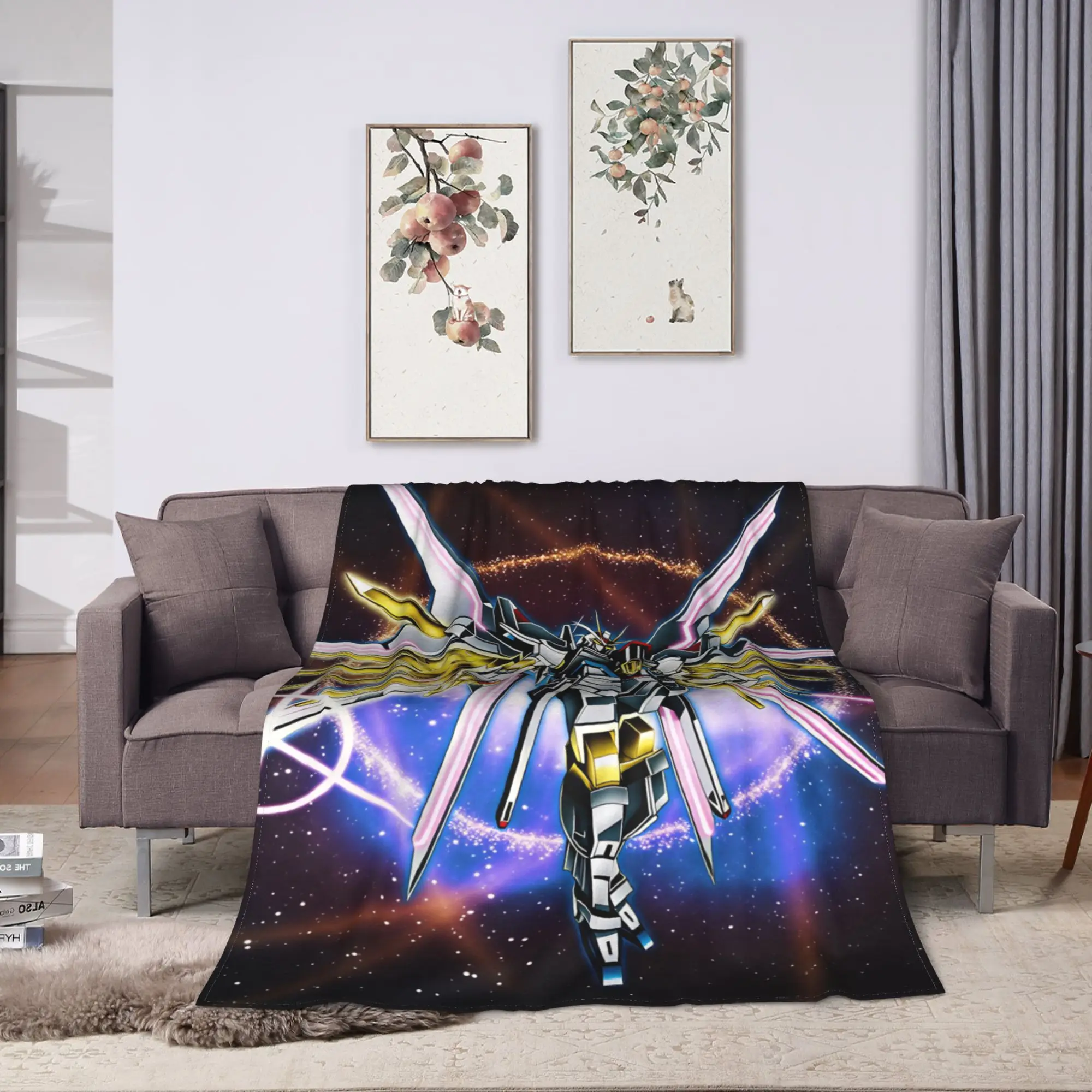 Mobile Suit Gundam Flannel Blanket  Warm Soft Throw Blanket for Outdoor Travel Office Fashion Bedspread Sofa Bed Cover