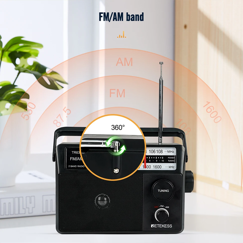 Retekess tr633 radio fm tragbare radios bin fm wiederauf ladbare batterie betriebene radio suche anzeige lampe großformat iges senior home