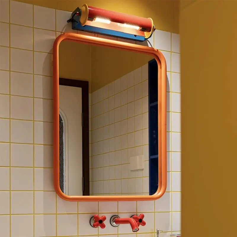 Orangefarbener Badezimmerspiegel zur Wandmontage, Edelstahlrahmen mit abgerundeten Ecken, Schminkspiegel für Badezimmer, Schlafzimmer, Eingangsbereich