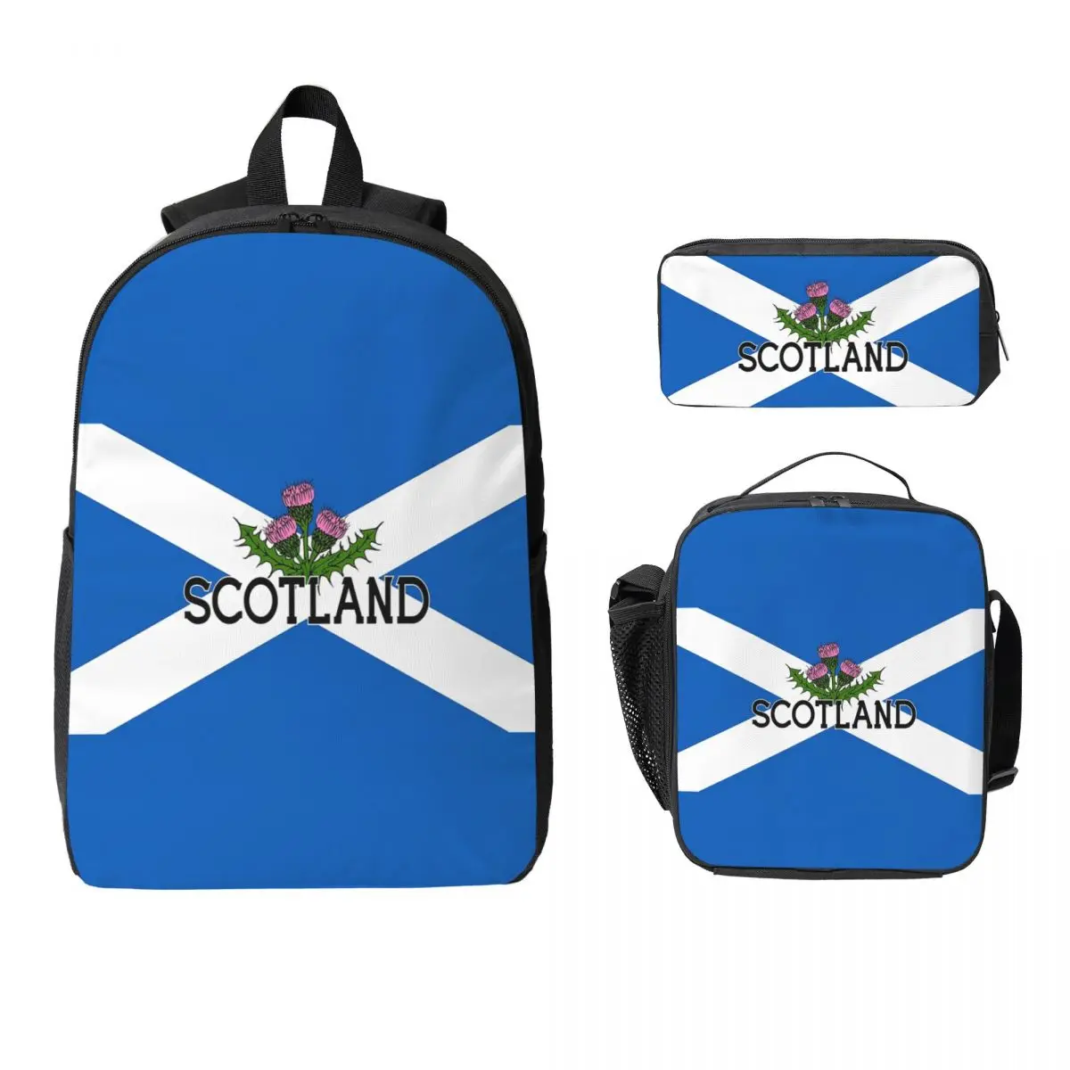 

Scotland Saltire Flag Scottish St Andrews Cross And Thistle Pride Backpack BookBag SchoolBag 3ps Insulated Lunch Bag Pencil Case